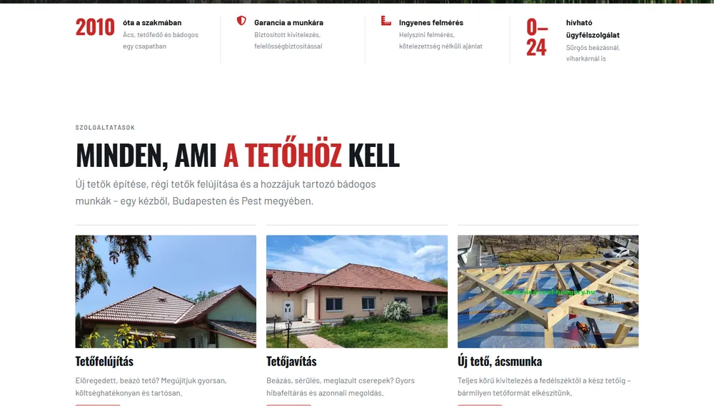 Szolgáltatás-kártyák a főoldalon